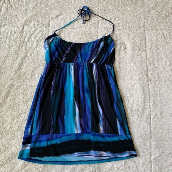 Vintage Y2K Blue Charlotte Russe Multi Color Halter Tank Top Blouse - Picture 1 of 5